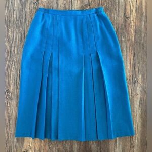 Vtg Tan Jay Wool Blend Pleated Midi Skirt Womens 16 Lined Blue Elastic Sides